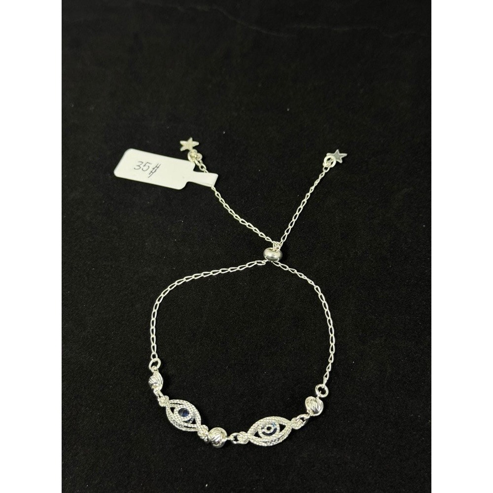 Sterling Silver Evil Eye Bolo Bracelet Adjustable 10 Inch Blue Sapphire Accents‎